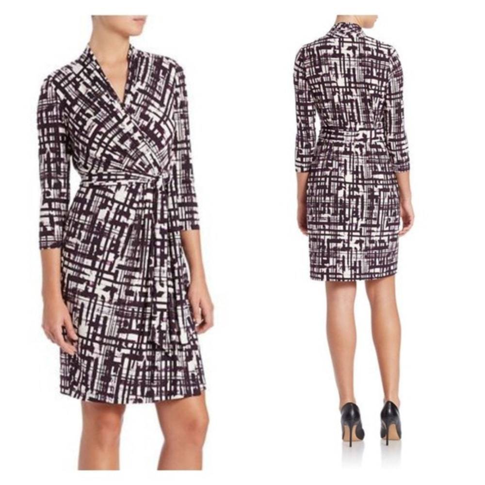Anthro Eliza J purple abstract print wrap dress
